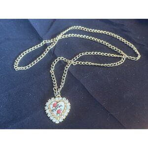 Vintage Heart necklace with rhinestones inscribed with mother  Goldtone